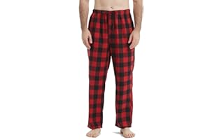 Jveyvth Mens Pajama Pants Flannel Cotton Plaid Sleep & Lounge Pants, PJ Bottoms with Pockets and Button Fly