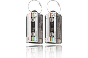 GACCAP 2 Pack Luggage Tags for Suitcase, Privacy Cover ID Label with Stainless Steel and Address Card for Travel Bag Backpack Cruise Ship Essentials Tag Women Men - Retro Cassette Tape