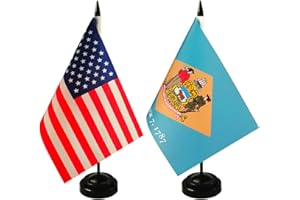 ZIGVERT 2 Pack USA & Delaware Desk Flag, 1 Delaware Table Flag,1 American Desk Flag,Delaware Office Table Flag on Stand Base, Decorations for Offices, Families, Conference rooms