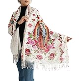 Cylanta Virgen de Guadalupe Shawl Wraps, Virgin Mary Blanket Scarf with Rose, Soft Shawls Catholic Gifts for Woman Mother