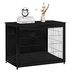 DWANTON Dog Crate Furniture with Cushion, Wooden