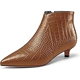 Aachcol Womens Pointed Toe Low Kitten Heel Ankle Boots Short Bootie Zipper Office Dress Basic Classic 1.4 Inches Heels