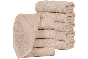 Ample Decor Wash Cloths Pack of 10, Oeko Tex Certified 600 GSM 100% Cotton Soft Absorbent, Premium Quality Durable Machine Washable, Ideal for Bathroom, Pool, Hotel, Spa – Beige