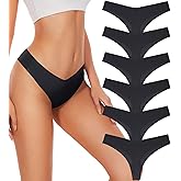 Hellopopgo Seamless Thongs For Women V-waisted No Show Thong Seamless Panties Breathable Comfortable Underwear Womens 6-Pack