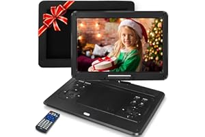 JEKERO 𝗝𝗘𝗞𝗘𝗥𝗢 16.9" Portable DVD Player with 14.1" Swivel Screen, 6 Hrs Battery Car DVD Player, Car Headrest Mount, Car Charger, Portable DVD Supports All Region Discs/SD Card/USB/Sync TV, Black