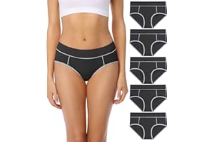 wirarpa Women's Cotton Stretch Underwear Mid High Rise Briefs Comfortable Panties 5 Pack
