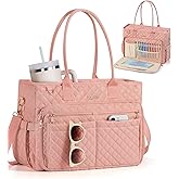 Bagstellar Teacher Bags for Women, 15.6 inch Laptop Work Tote Bag Quilted Nurse Bible Computer Shoulder Bag for School Travel | Dream Tote Work Bag, with 40oz Cup Holder, Insulated Pocket, Zipper & Strap, Office Briefcase, Ideal Gift for Women