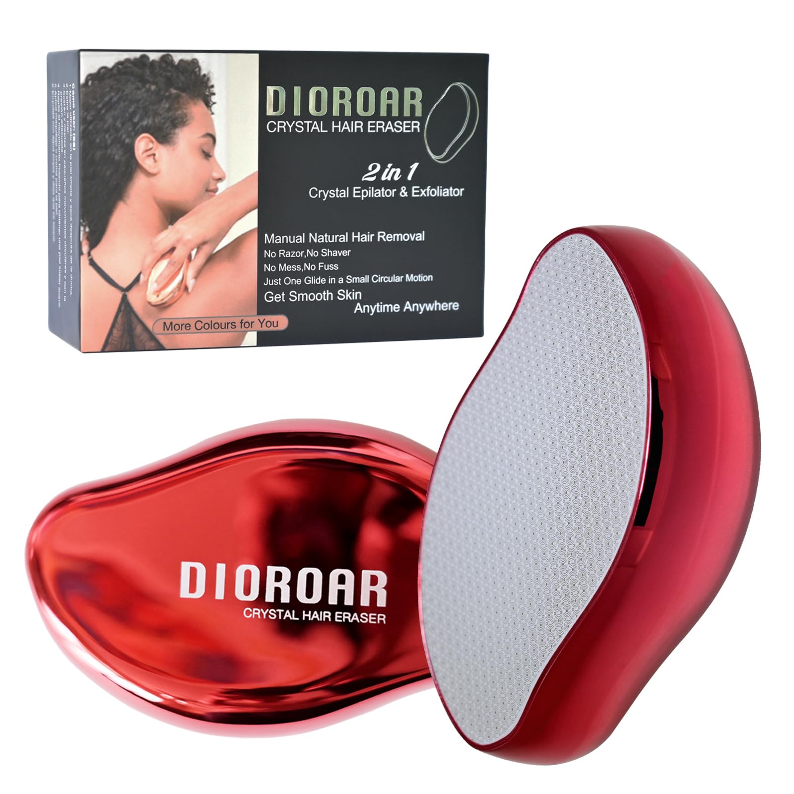 DIOROAR Crystal Hair Removal Device,Upgrade Crystal Hair Remover Stone,Physical Nano Glass Hair Eraser,Painless Epilator and Exfoliator Without Shaver for Soft Silky Skin(Red)