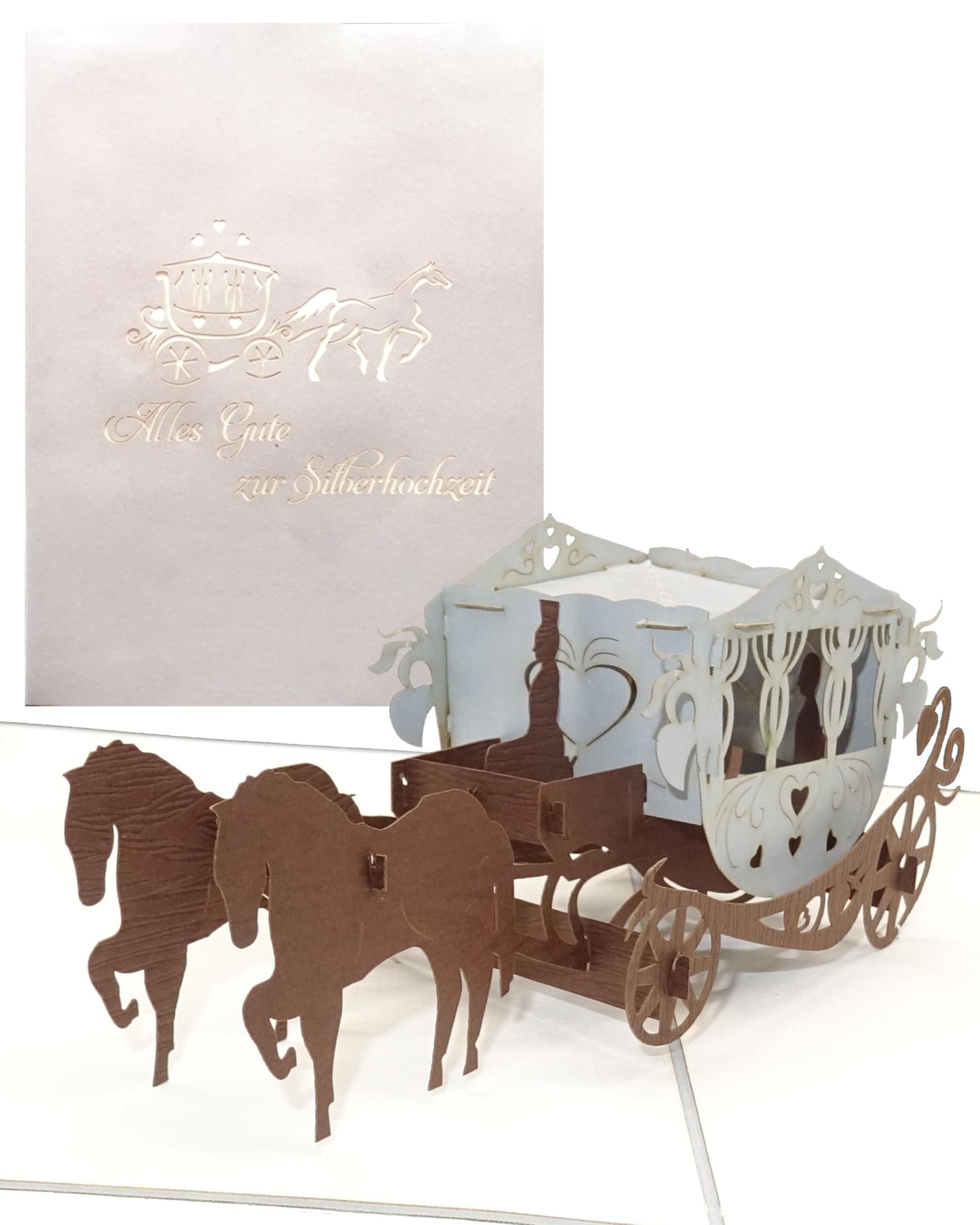 '"Carriage Pop Up Card – Best Wishes For A Silver Wedding Anniversary – Silver Wedding Anniversary Card – Mum and Dad On Your Silver Wedding Anniversary Card 3D Card, greeting card, Wedding, Silver Wedding Anniversary
