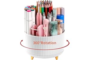 EDENMS Desk Pen Holder, 5-Slot 360 Rotating Pencil & Pen Organizer - Desktop Storage Stationery Supplies Organizer, Cute Pencil Cup Pot for Office, School, Home, Art Supply, White