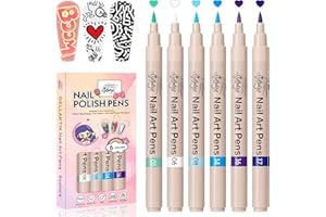 GELLAKTIK 6 Colors Nail Art Pens Set, 3D Nail Polish Pens Quick-Drying Acrylic Paint Markers, Dotting Liner Brush for DIY Nail Design, Home & Salon Manicure Tools