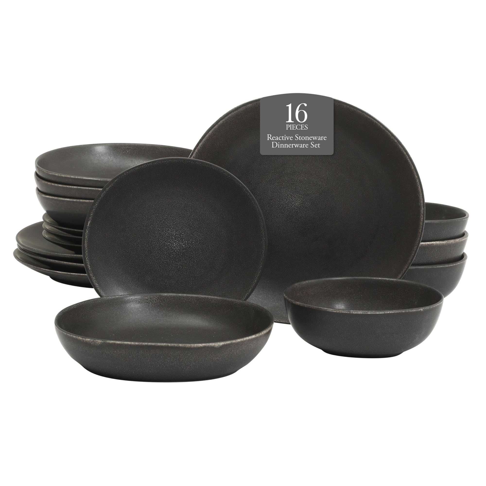 Photo 1 of ****SEE NOTES ********Gibson Elite Zion Mist 16 Piece Stoneware Reactive Glaze (Service for 4) Ceramic Plates and Bowls Modern Organic Dinnerware Set - Black