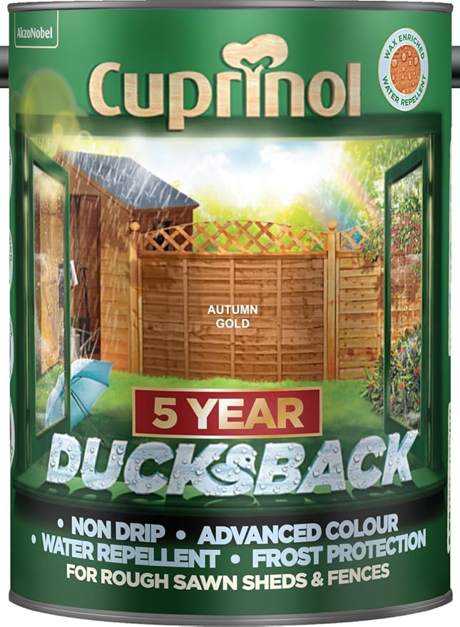New 2019 Cuprinol Ducksback Shed & Fence Paint 5 Litre Autumn Gold