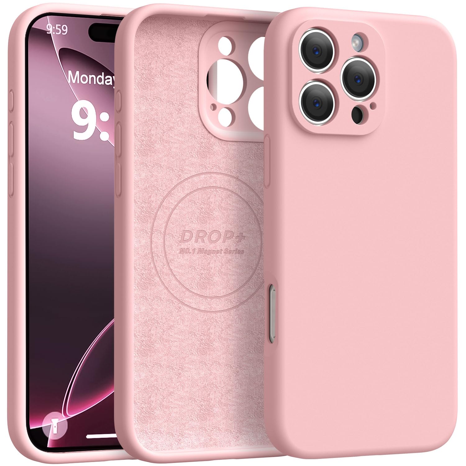Photo 1 of Ktele Magnetic for iPhone 16 Pro Case [Compatible with Magsafe] [Premium Silicone Satin-Smooth Touch] Slim Shockproof Anti-Scratch Microfiber Lining Case, 6.3 inch, Pink Sand
