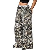 RoseSeek Girl's Camo Wide Leg Athletic Baggy Pants Elastic Waist Tree Branch Graphic Trousers Pants Streetwear