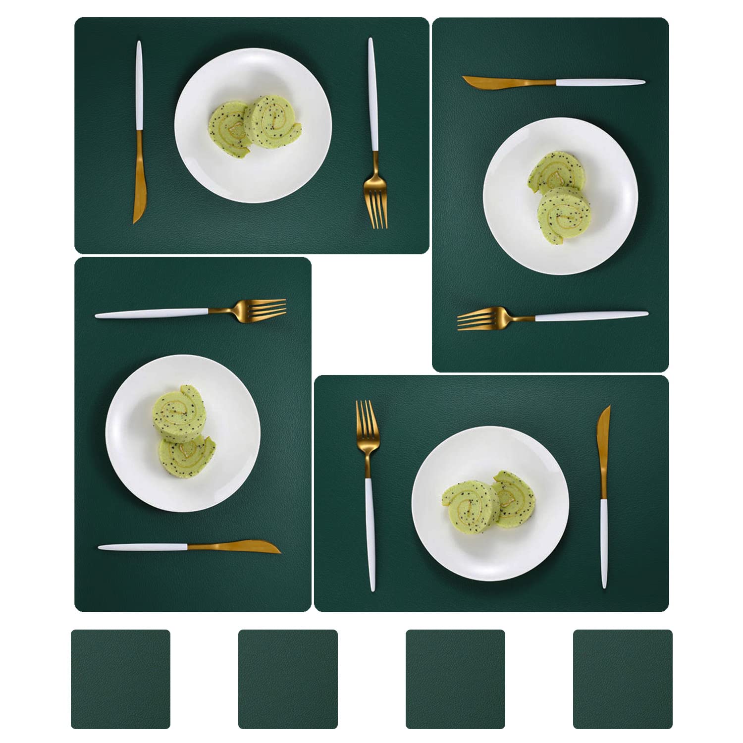 pigchcy Leather 45x30cm Placemats and Coasters Set of 4 PVC Heat-Resistant Waterproof Placemats Washable Wipeable Table Mats for Dining Room and Decor (Grass Green)