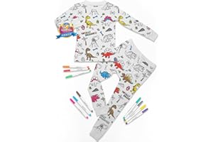 Craftikit® Kids Coloring Pajamas with Markers - Soft Bamboo Viscose 2-Piece Unisex PJs Set, Snug Fit Color Your Own Pajamas