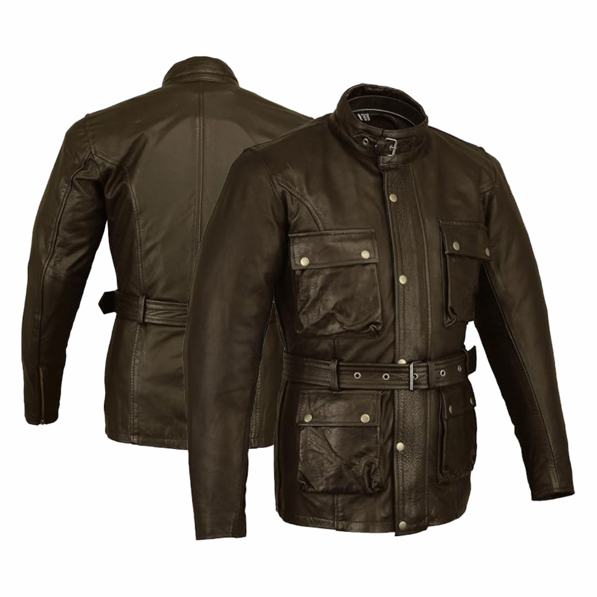 Bikers Gear Australia Trailmaster Classic Vintage Style Motorcycle Waxed Age Treated Leather Jacket Large Brown -2XL