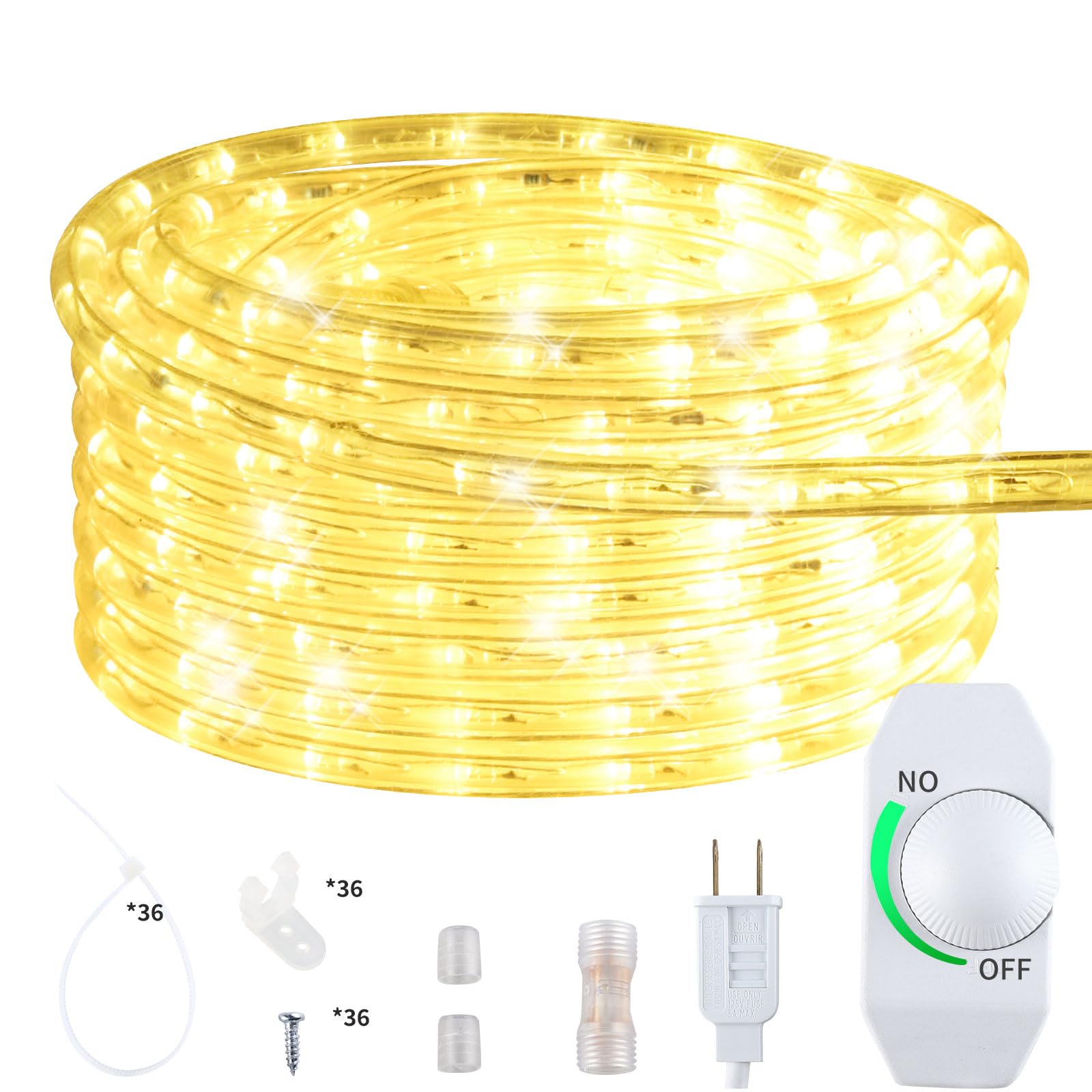 Photo 1 of 24M/80ft Dimmable LED Rope Light, Cuttable Waterproof Indoor Outdoor Clear Tube Light Rope, 864 Warm White LEDs 110V 3000K Flexible Soft Connectable for Patio Balcony Garden House Christmas Decor