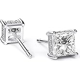 UNFAAR 18K White Gold Plated Sterling Silver Princess Cut Cubic Zirconia Stud Earrings Square CZ Diamond Stud Earrings for Women Men Hypoallergenic