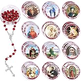 ORIGACH 24 Pcs Catholic Rosaries Necklaces with Gift Box Wooden Red Beads Cross Religious Rosary Necklaces Jesus Catholic Gifts in Bulk for Women Men First Communion Baptism Favors
