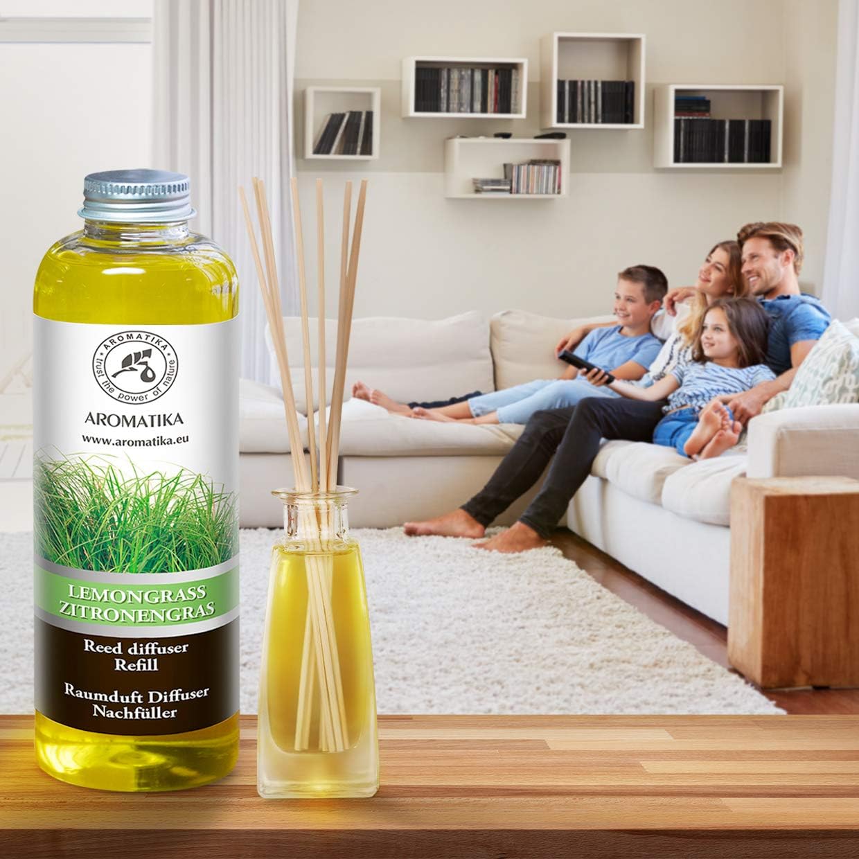AROMATIKA Lemongrass Reed Diffuser Refill 200ml, Natural Essential Oil, Fresh Citrus Room Fragrance - Image 5