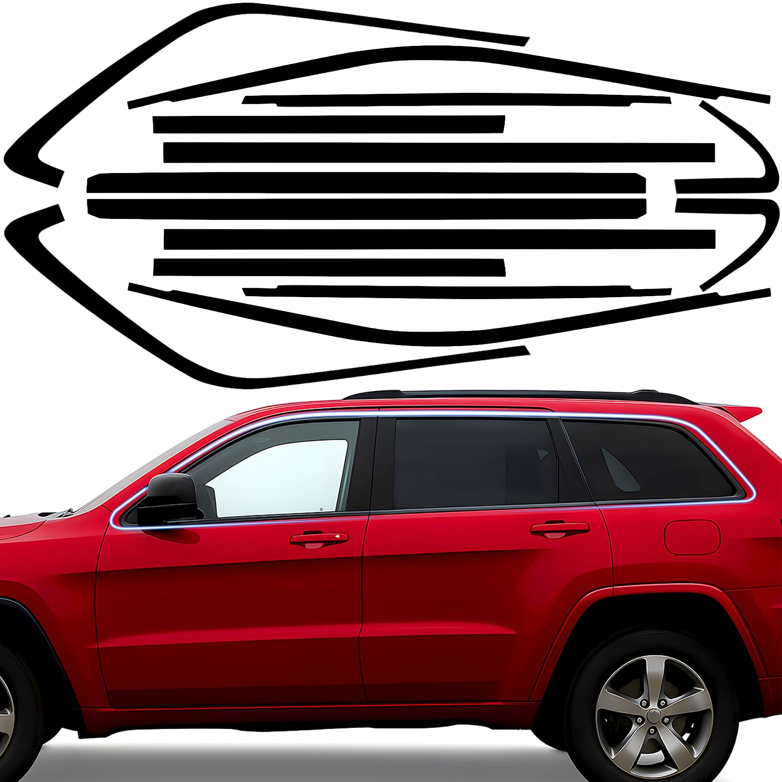 Photo 1 of MusTree Chrome Delete Vinyl Wrap Kit fit for 2011-2021 Jeep Grand Cherokee Accessories Side Window Trim with Gloss Black Blackout Film