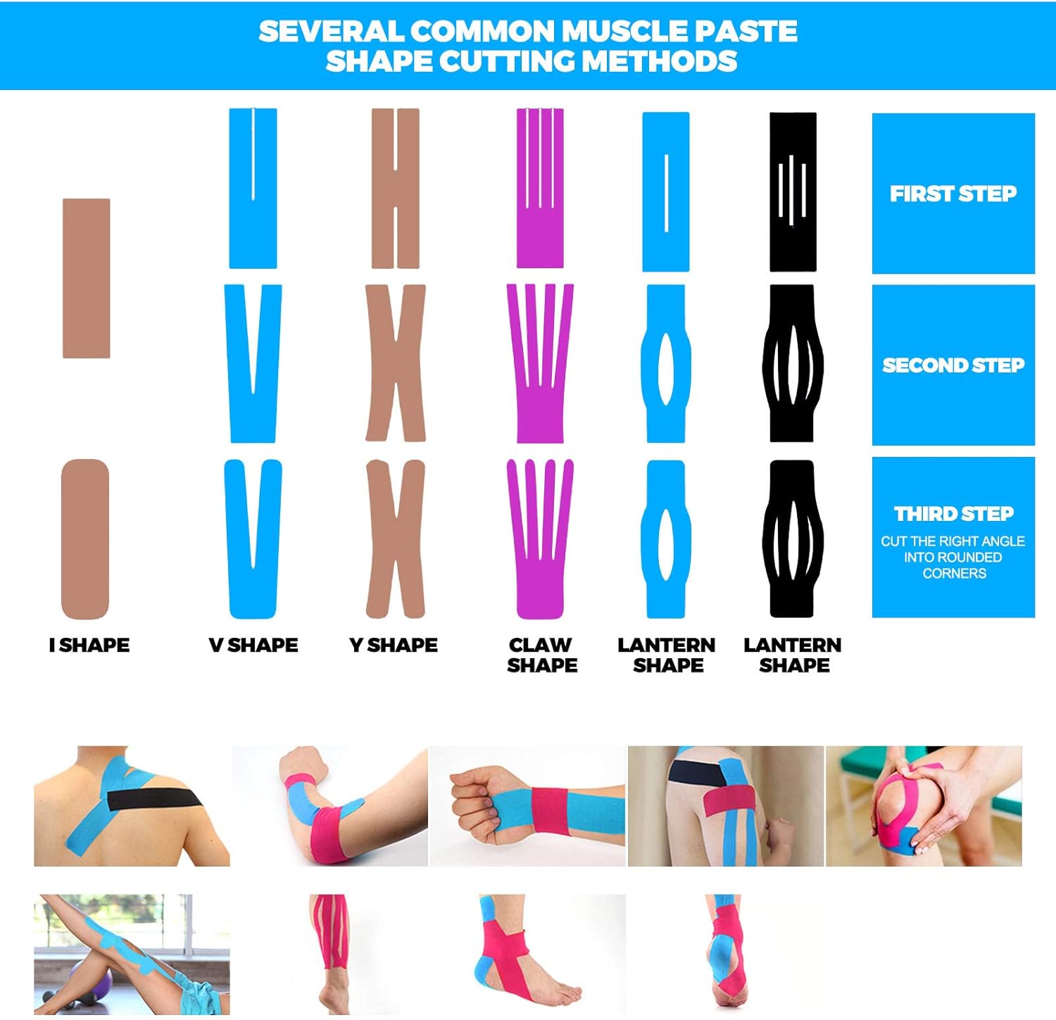 Kinesiology Tape (4 Pack) Athletic Tape 16.4ft Water Resistant Kinetic Uncut Sports Tape for Knees, Ankles, Shoulder, Pain Relief, Injury Recovery and Physio Therapy: Health & Personal Care