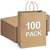 BagDream Gift Bags 10x5x13 100 Pack Brown Kraft Paper Bags Large Size 100% Recyclable Gift Bag with Handles Shopping Merchand