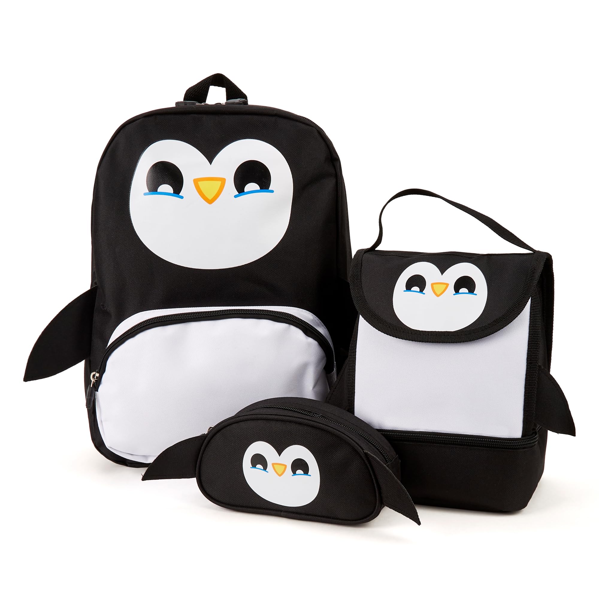 Zappi Co Penguin Childrens School Backpack Set Contains Backpack, Lunch Box and Pencil Case Boys Girls Fun Wildlife Rucksack