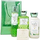 Bath & Body Works Gingham Fresh 4 Piece Gift Bag Set - Fragrance Mist - Body Lotion - Shower Gel - with a Natural Oats Bar Soap - Full Size