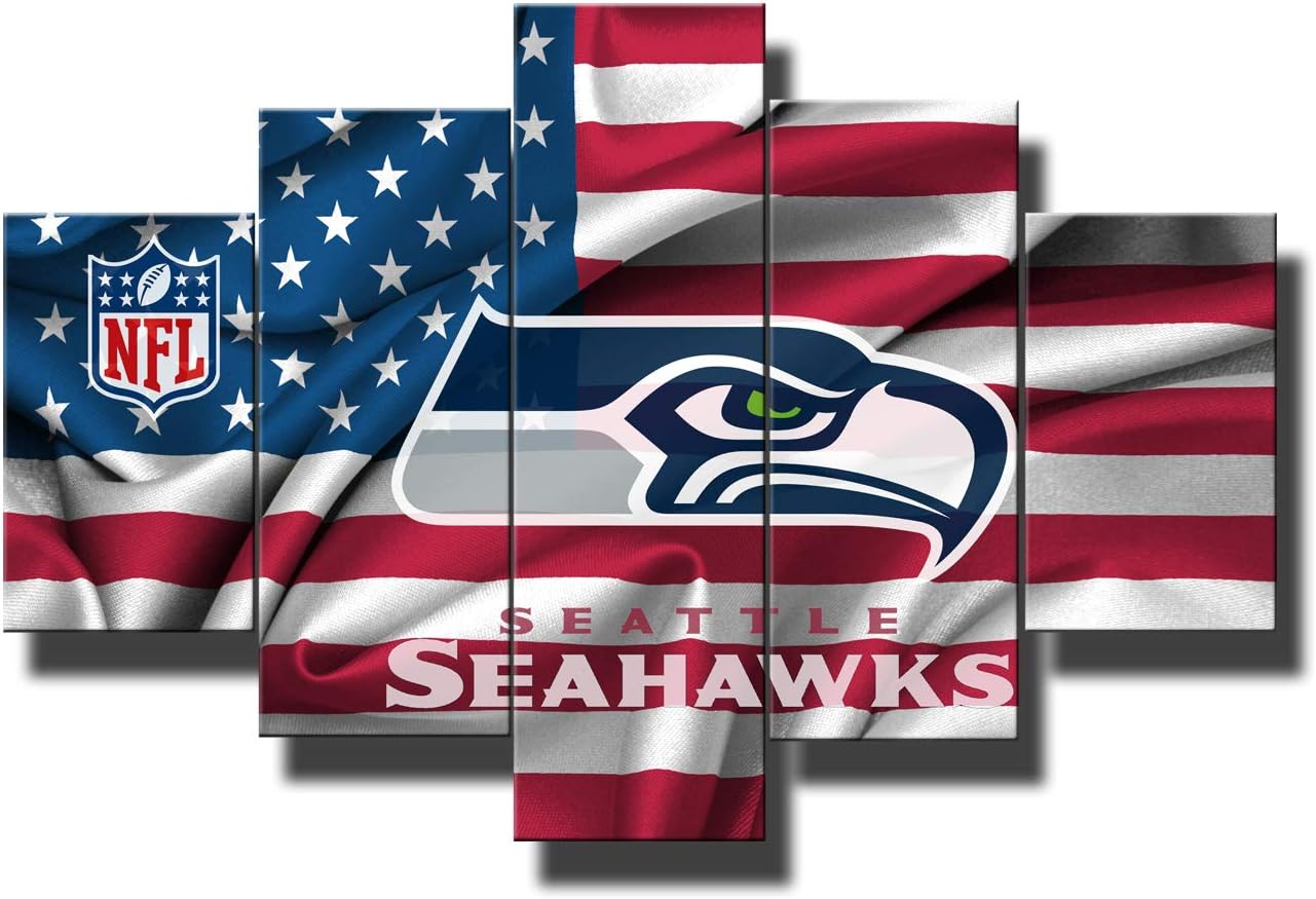 Amazon Com The Seattle Seahawks Logo Paintings 5 Piece Canvas Red And White Wall Art Nfl American Football Pictures Sport Artwork Home Decor For Living Room Giclee Framed Stretched Ready To Hang 60 Wx40 H Posters