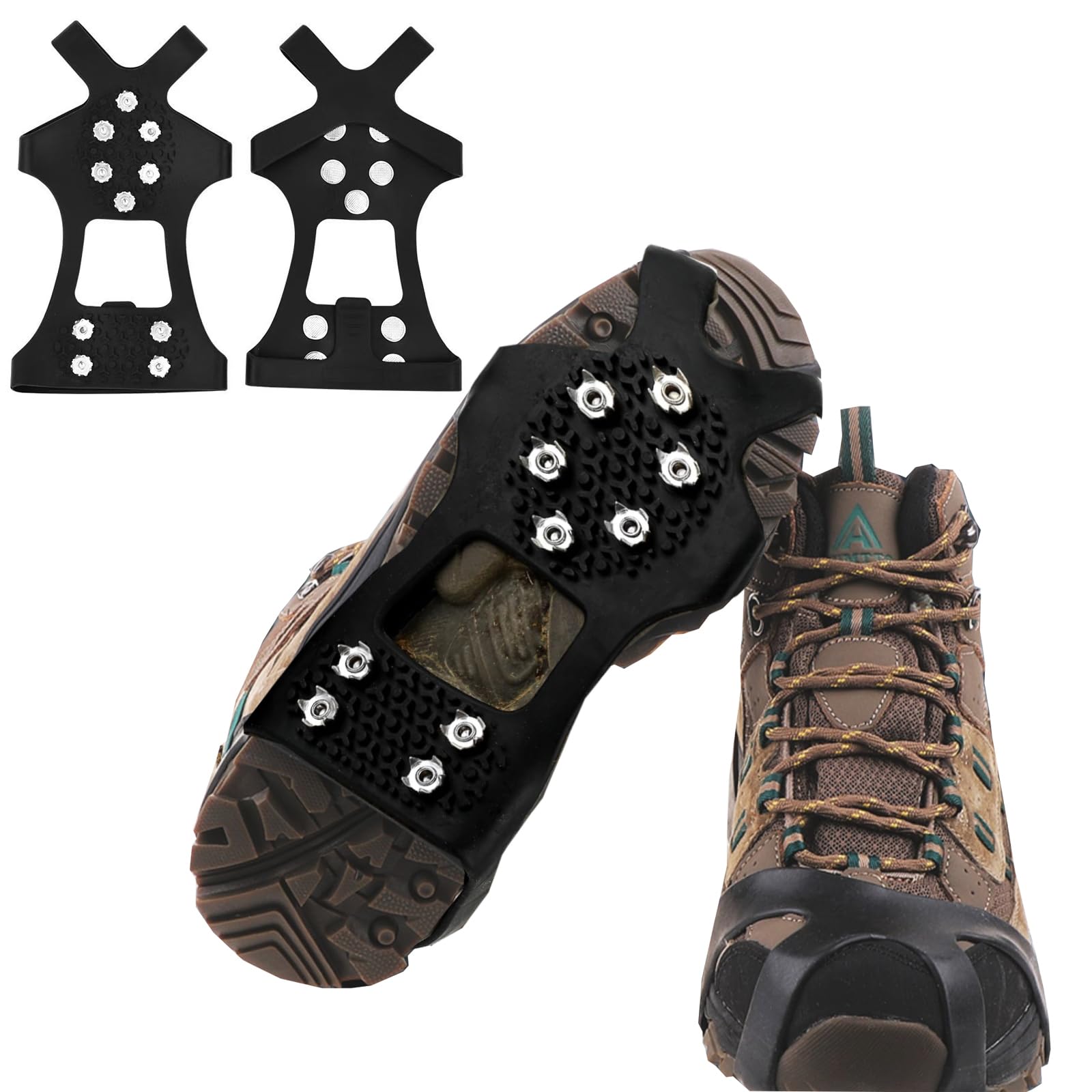 YQBFTC Crampons, 10 Spike Snow Grips, Anti Slip Ice Cleats for Shoes & Boots, Microspikes for Walking, Jogging, Climbing & Hiking (M)