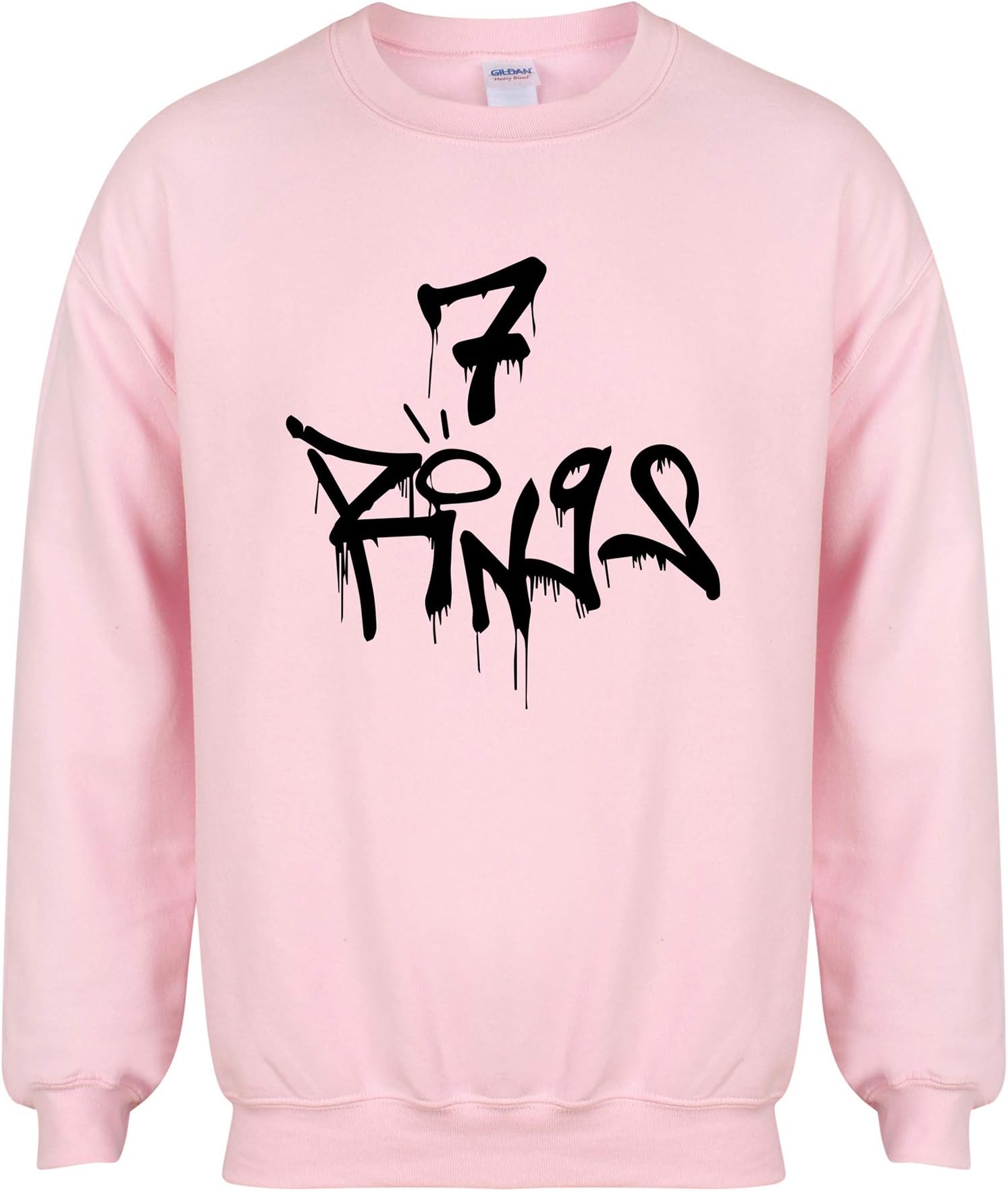 Kelham Print Unisex Slogan Sweater Jumper 7 Rings Pink Small with Black