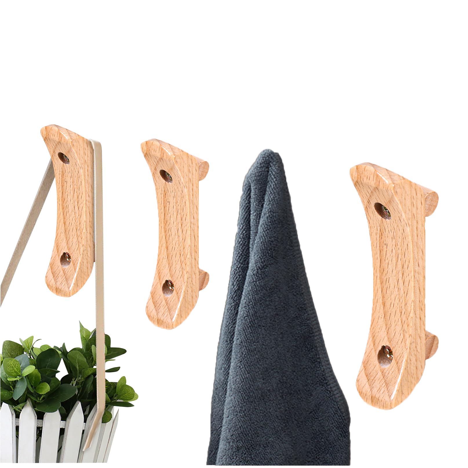 AGITATESAND Wood Wall Hooks, 4 Pack Golden Coat Hooks Wall Mounted Rustic W Wood Wall Hook, set of 3