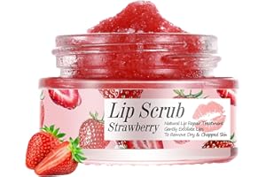 ARCHIDATE Lip Scrub, Lip Scrubber Exfoliator for Dark Dry Cracked Lips, Sugar Lip Scrub for Gentle Exfoliation, Natural Lip Scrub Repair Lip Lines, Soft Smooth Lips (Strawberry)