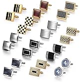 wynameleri Cufflink 12 Pairs, Classic Fashion Men's Cuff Links Silver-Tone Gold-Tone Black for Business Wedding Party Gift Box