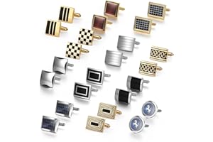 wynameleri Cufflink 12 Pairs, Classic Fashion Men's Cuff Links Silver-Tone Gold-Tone Black for Business Wedding Party Gift Box