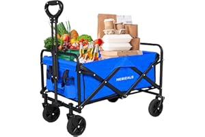 NEBICALS Small Collapsible Folding Blue Pull Wagon Carts Foldable,for Apartment,Grocery,Travel,Camping, Shopping & Outdoor, Lightweight & Portable (9 Colors to Choose)