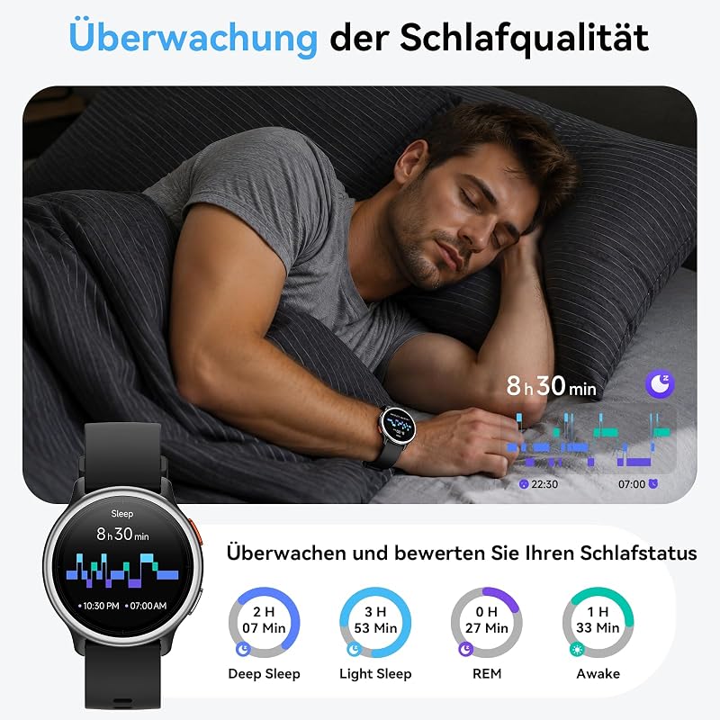 Smartwatch Herren Damen Rund, 1.27" Smart Watch mit Telefonfunktion/Whatsapp,Uhren Damen mit Pulsuhr Schlafmonitor Schrittzähler Uhr,120+ Sportmodi 3ATM Wasserdicht,Fitnessuhr für Samsung iOS Android