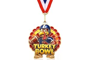 Cunno Turkey Medals Thanksgiving Turkey Bowl Medals 2'' Gold Award with Neck Ribbon for Thanksgiving Bowl Community Fall Holiday Events Sports Day Prizes