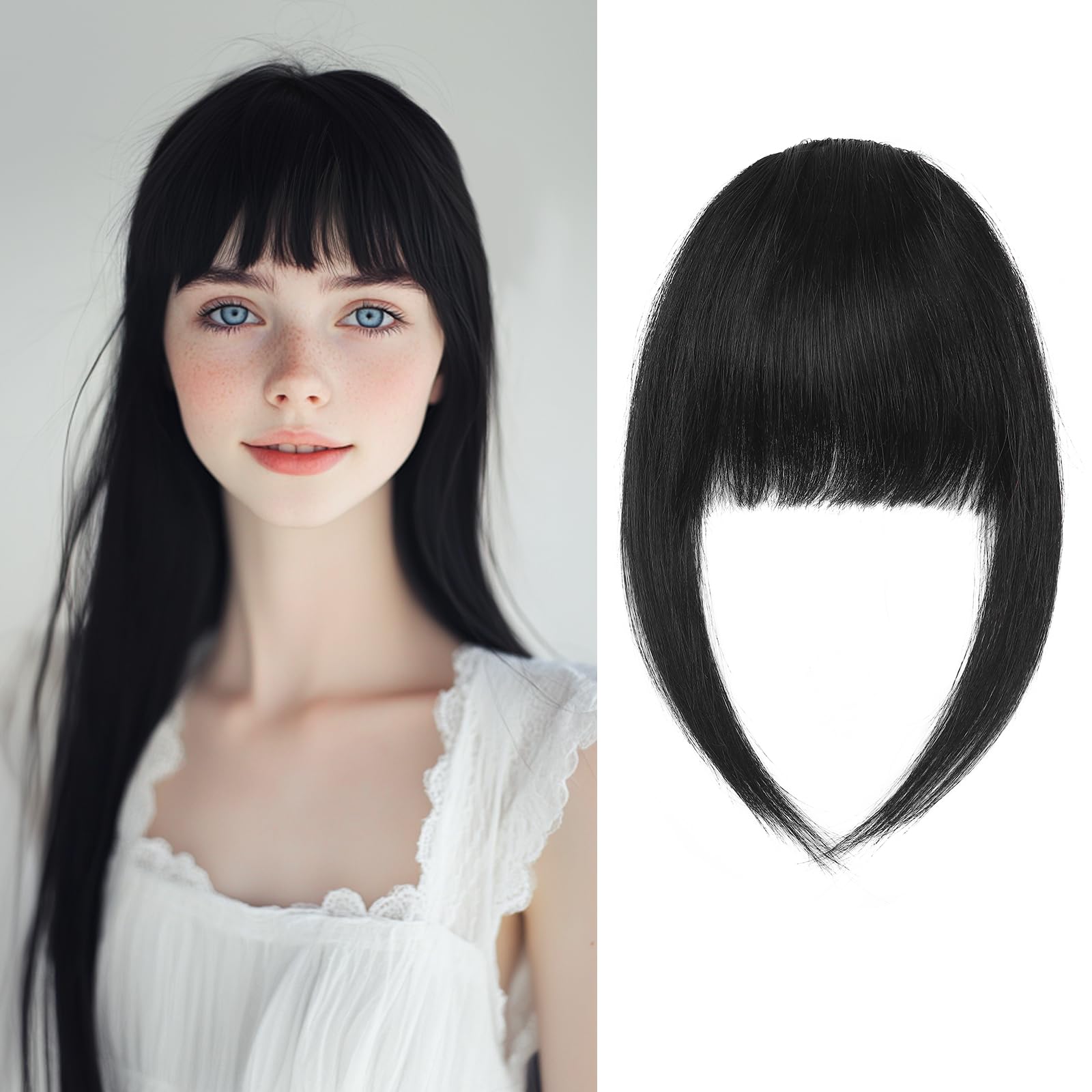 Clip in Fringe Human Hair Clip on Bangs Remy Hair Pieces for Women Short 14g French Fringe #1 Jet Black