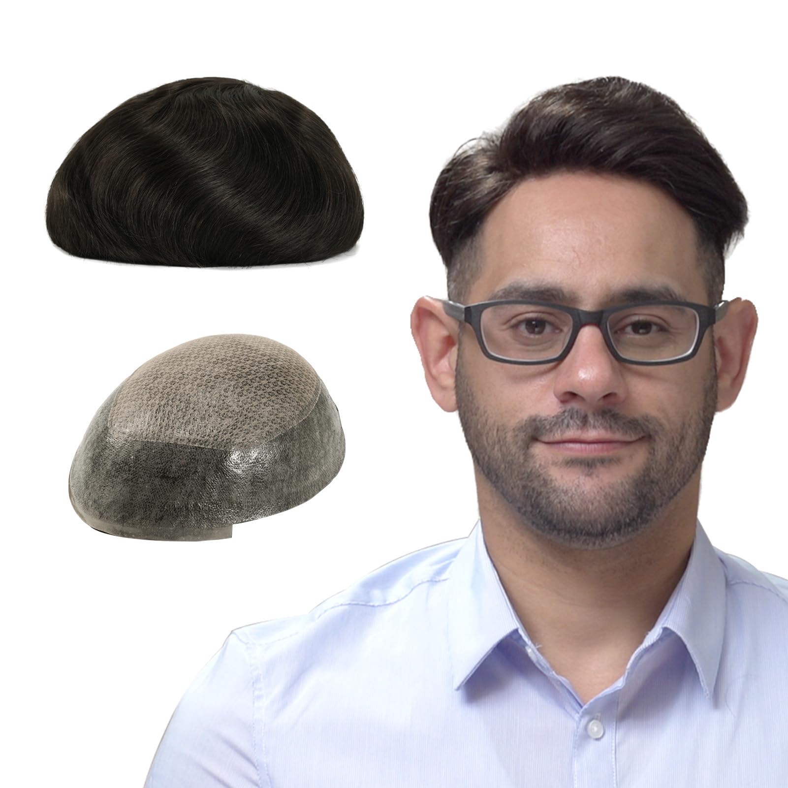 Lordhair Knotless Toupee for Men, Skin Flat Injected Human Hair System, Base Size 8x10 Inch Light Medium Density Front Contour A Shape Mens Hairpiece