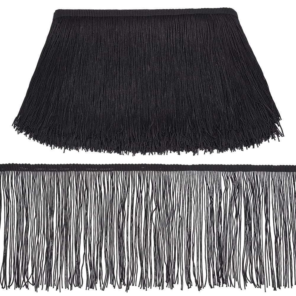 OLYCRAFT 9M of 15cm Fringe Trim Lace Tassel Black Chainette Fringe Trim Ribbon for Latin Dance Dress DIY Clothing Embellishment Lamp Shade and Pillow Decorations