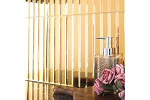 Diflart Peel and Stick Mirror Backsplash Tile, Gold, 11.8 x 11.8 Inch, Beveled Mirror Strip Tile for Kitchen Bathroom Bar Accent Wall, Pack of 5 Sheets