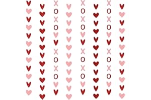 TEEPOLLY 8Pcs XOXO Garland XOXO Banner Red and Pink, Valentines Hanging Heart Garland Decorations for Happy Valentines Day Decorations Valentines XOXO Decor
