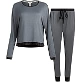 Lucky Brand Women's Pajama Set - 2 Piece Long Sleeve Sleep Shirt and Jogger Pants with Velour Trim (S-XL)