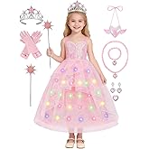 Hitormoon Girls Good Witch Costume Kids Princess Pink Tulle Dress Birthday Party Dress Up Set Halloween Costume