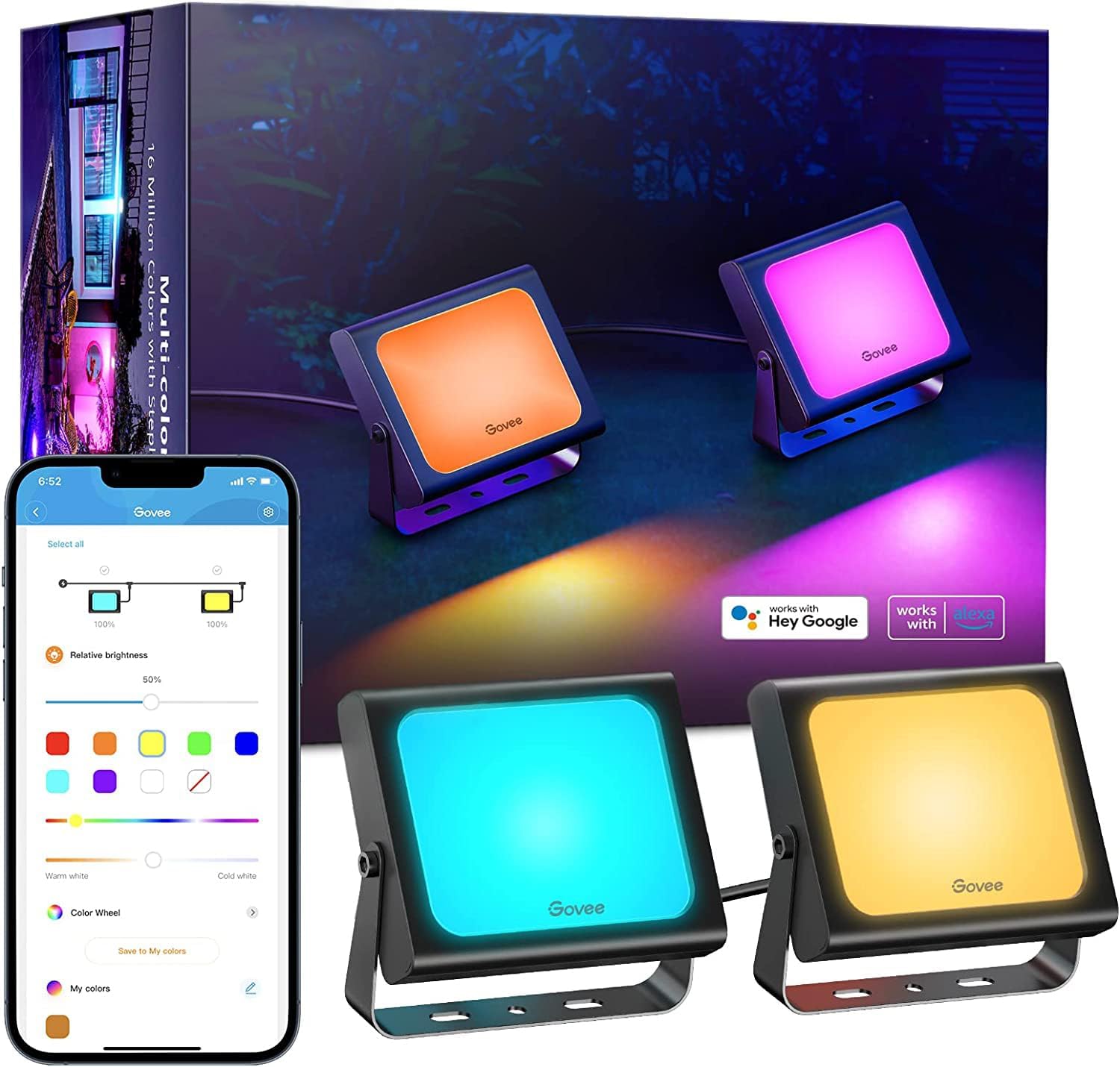 Lighting - Govee Outdoor Lights, Flood Lights Uplight 2 in 1, LED Landscape Lighting, Halloween lights Low Voltage Landscape Lights, IP65 Pathway Lights Wired with App Control, Patio Lights, Garden Yards, 2 Pack