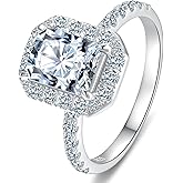 Metzakka 2CT 925 Sterling Silver Cushion Cut Engagement Ring, Cubic Zirconia Halo Promise Wedding Ring for Women